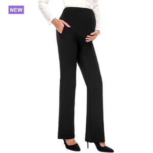 Maternity Work Pants with Pockets Over Belly Bootcut Dress Pants